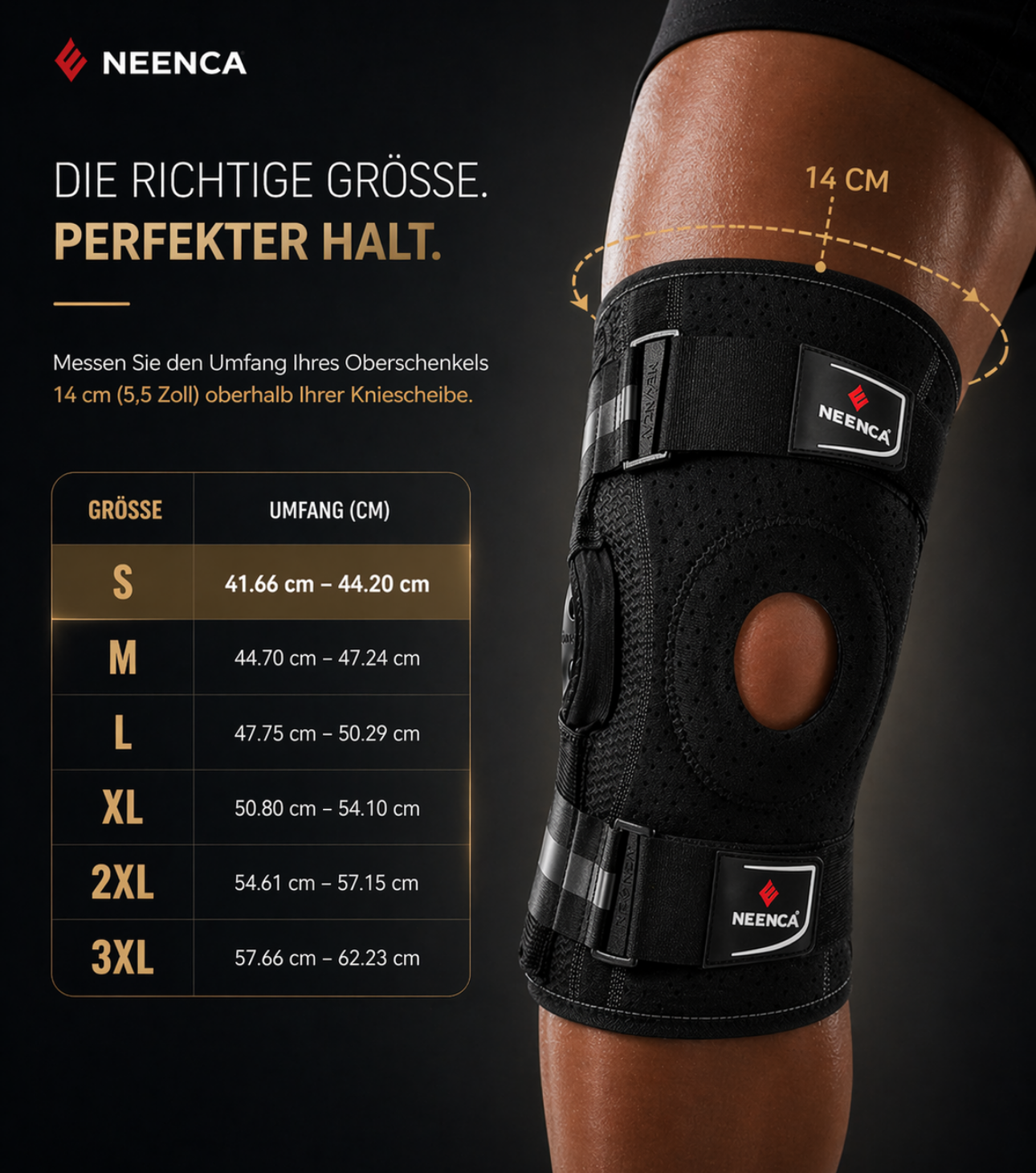 NEENCA Genouillère avec charnières articulées – maintien stable pour douleurs de la rotule, des tendons et du ménisque