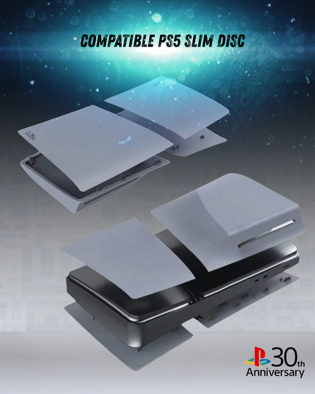 Faceplate PS5 (Façade / Coque) Rétro Gris – Style 30th Anniversary, Compatible PS5 Standard, Slim & Pro