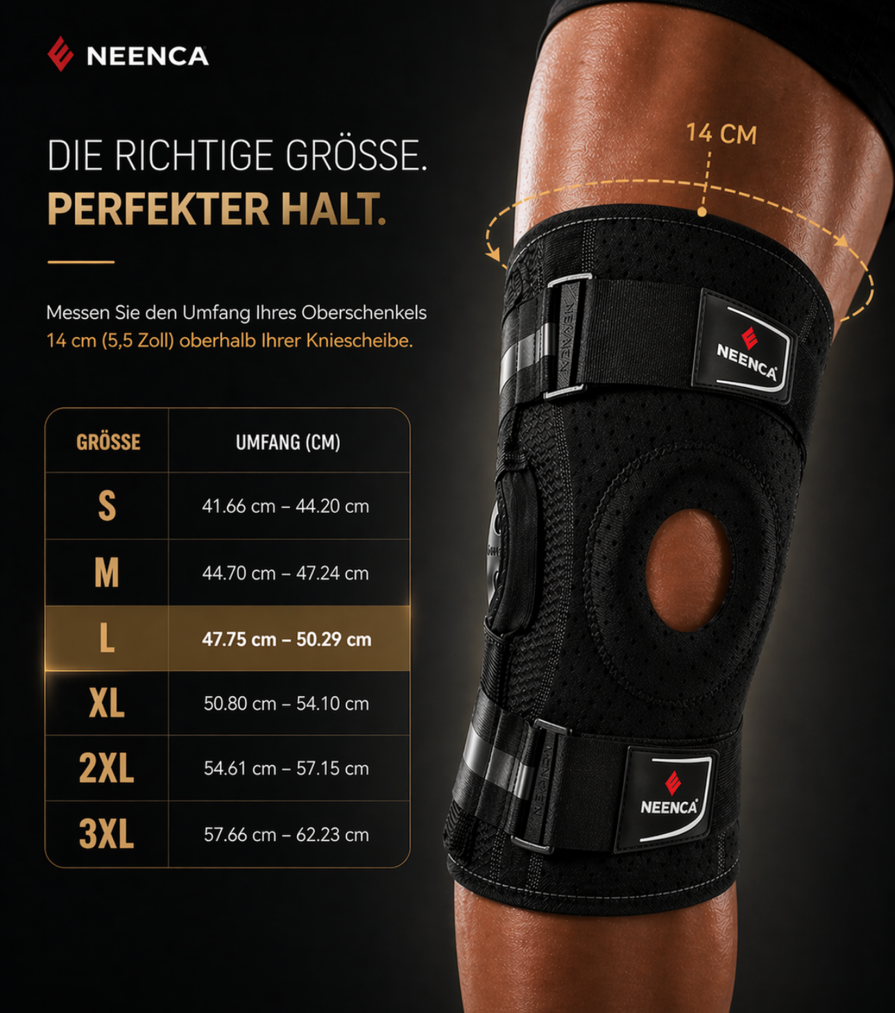 NEENCA Genouillère avec charnières articulées – maintien stable pour douleurs de la rotule, des tendons et du ménisque