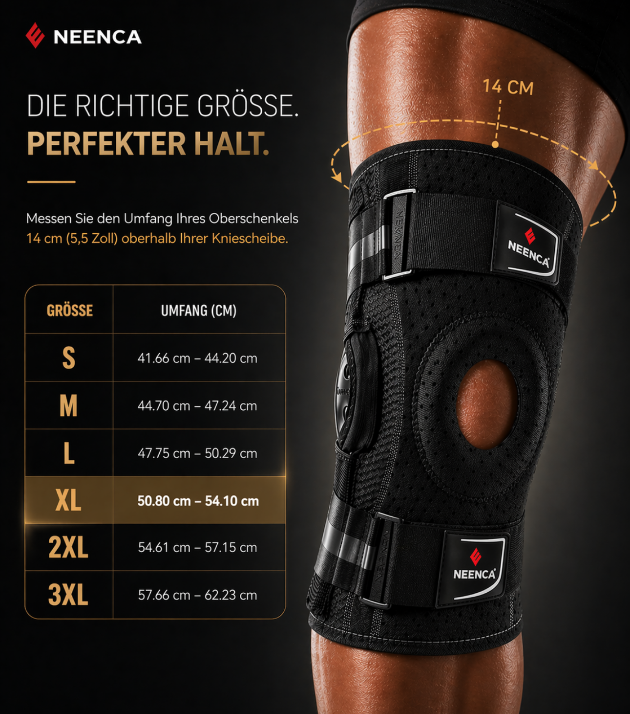 NEENCA Genouillère avec charnières articulées – maintien stable pour douleurs de la rotule, des tendons et du ménisque