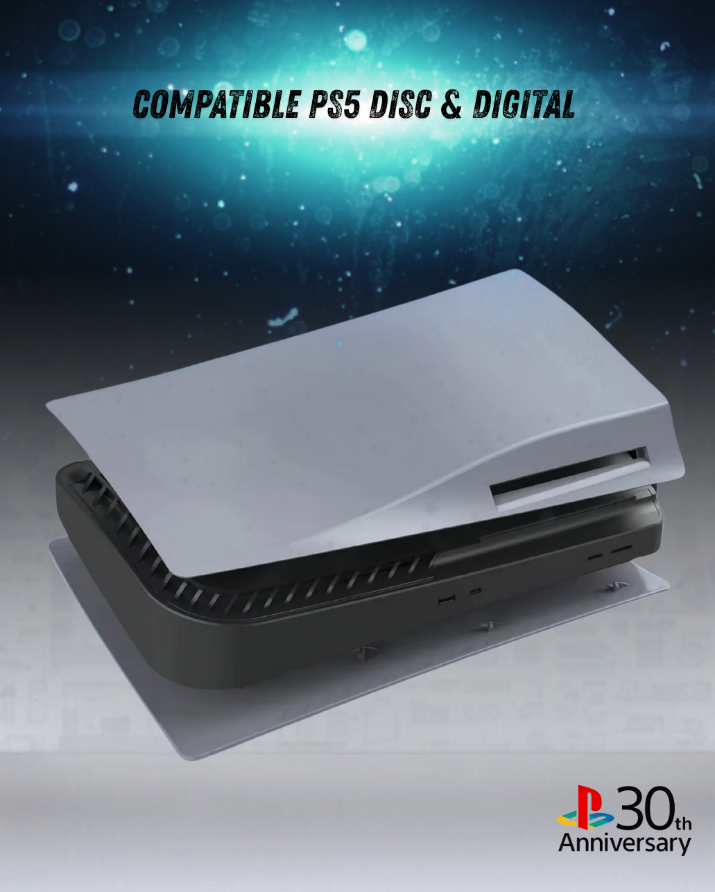 Faceplate PS5 (Façade / Coque) Rétro Gris – Style 30th Anniversary, Compatible PS5 Standard, Slim & Pro