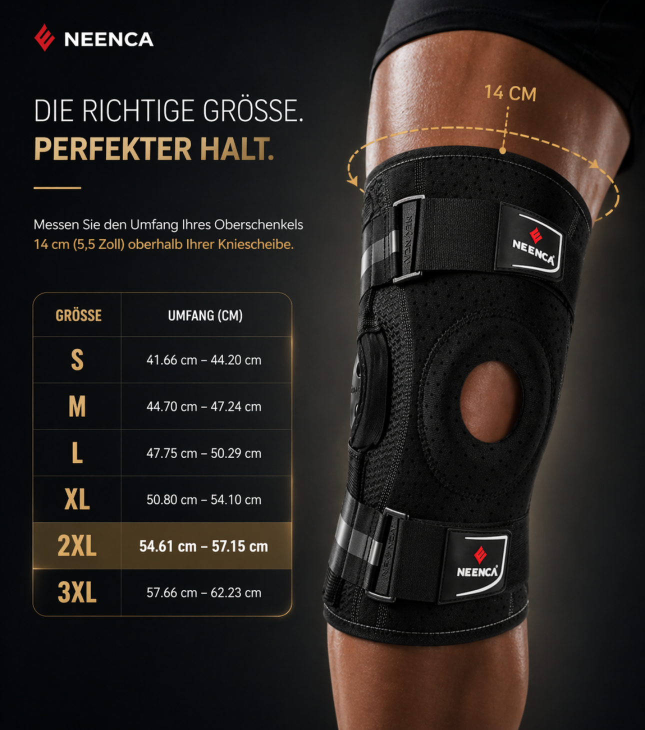 NEENCA Genouillère avec charnières articulées – maintien stable pour douleurs de la rotule, des tendons et du ménisque