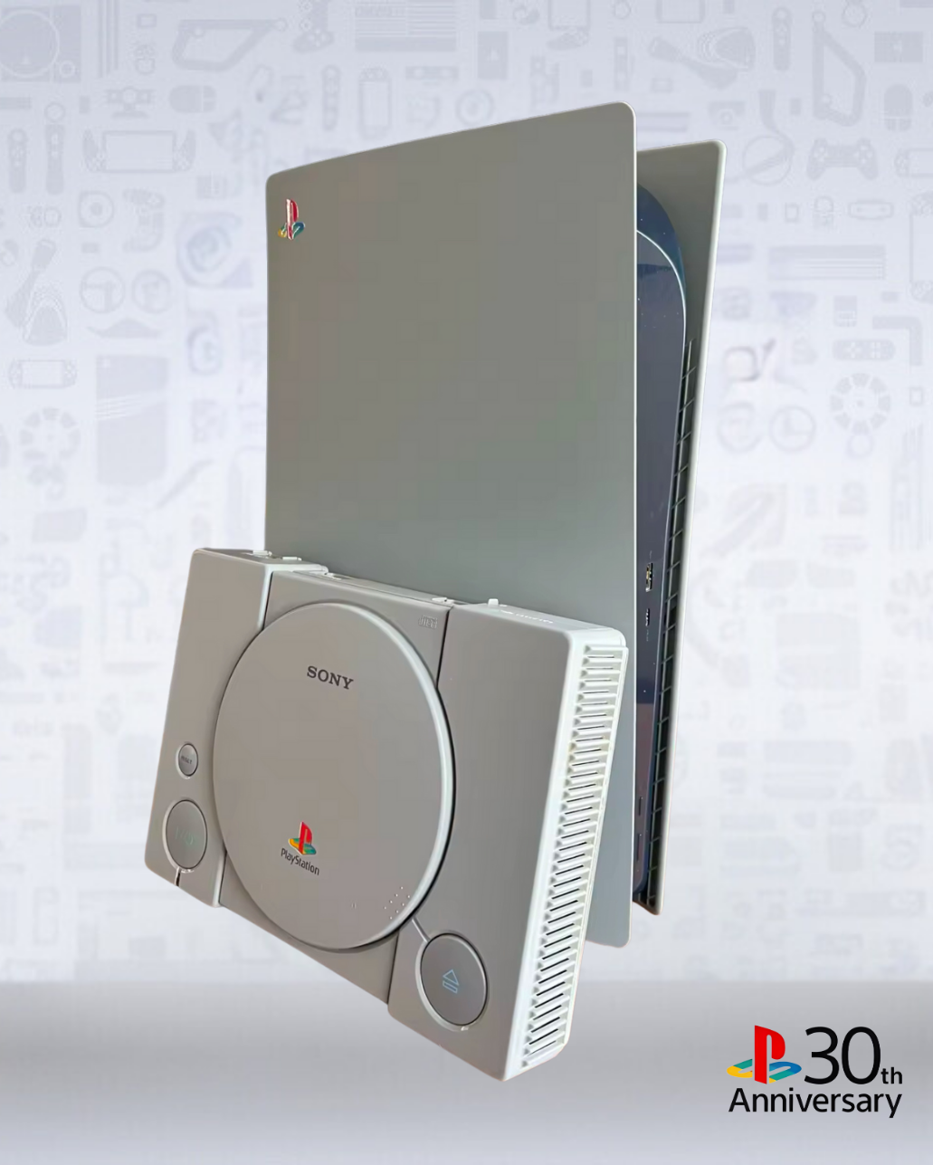 Faceplate PS5 (Façade / Coque) Rétro Gris – Style 30th Anniversary, Compatible PS5 Standard, Slim & Pro