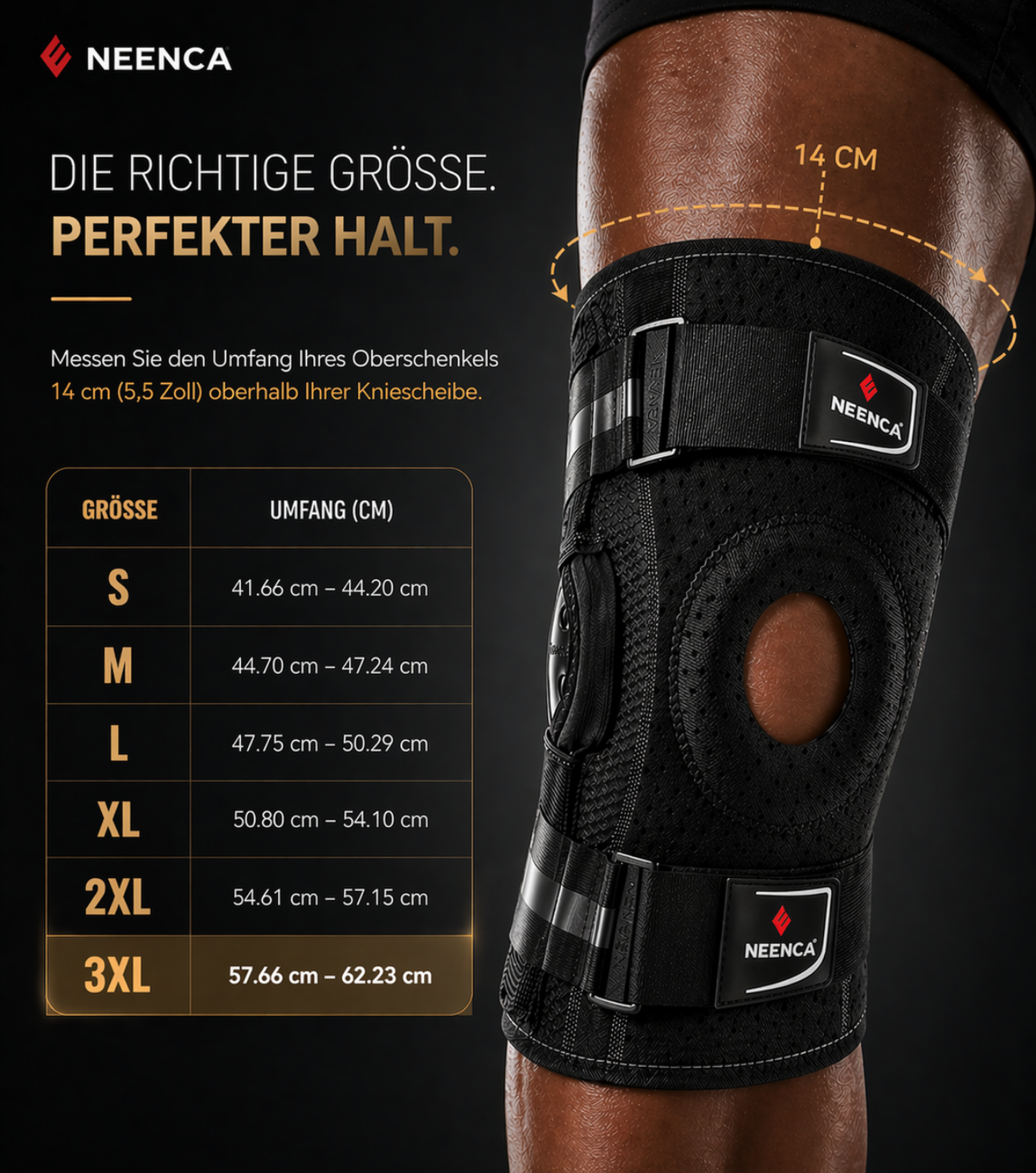 NEENCA Genouillère avec charnières articulées – maintien stable pour douleurs de la rotule, des tendons et du ménisque
