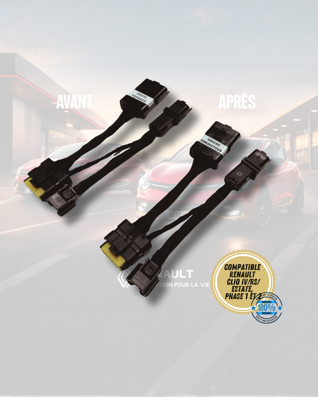 Adaptateur LED Pure Vision Clio 4 / RS – Plug & Play + Réglage Hauteur Phare