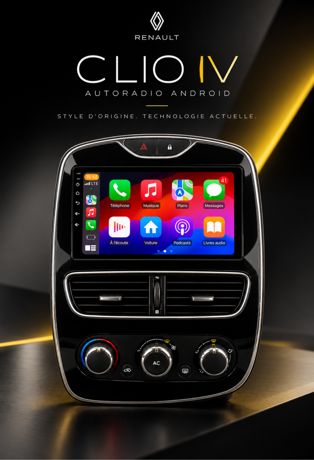 Auto-rádio CarPlay Clio 4 – CarPlay e Android Auto sem fios, GPS | Renault Clio 4 fase 1 e 2 (2012-2019)