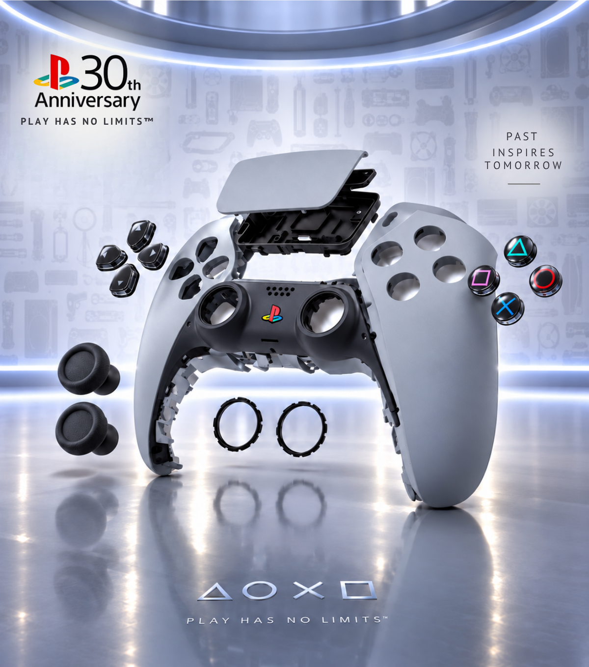 PS5 Controller Shell 30th Anniversary – Full DualSense Mod Kit, Retro Gray PS1 Style | Shells, Buttons & Sticks