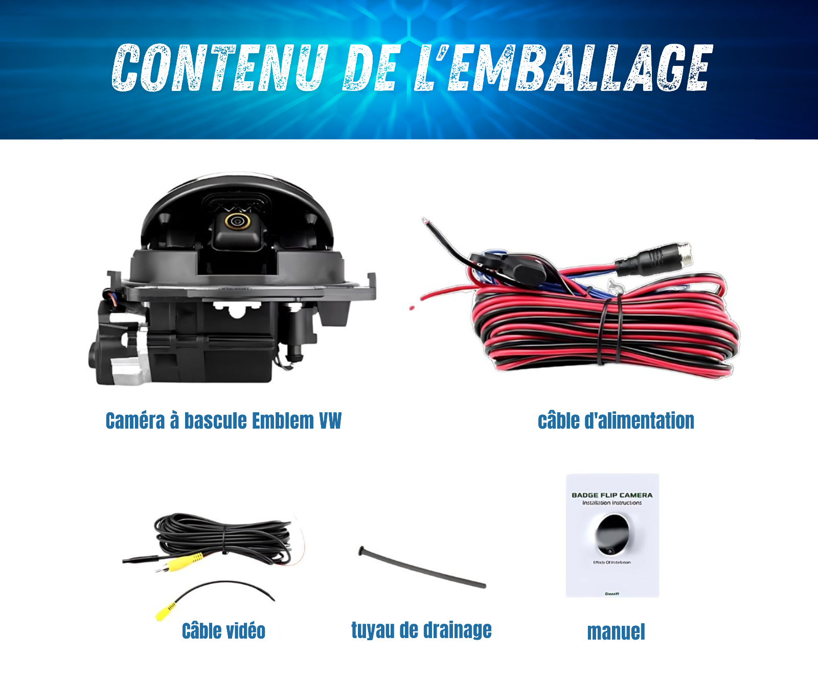 Caméra de Recul VW Flip AHD 1080P Logo 170° Compatible Golf 6 7 8 Passat Polo