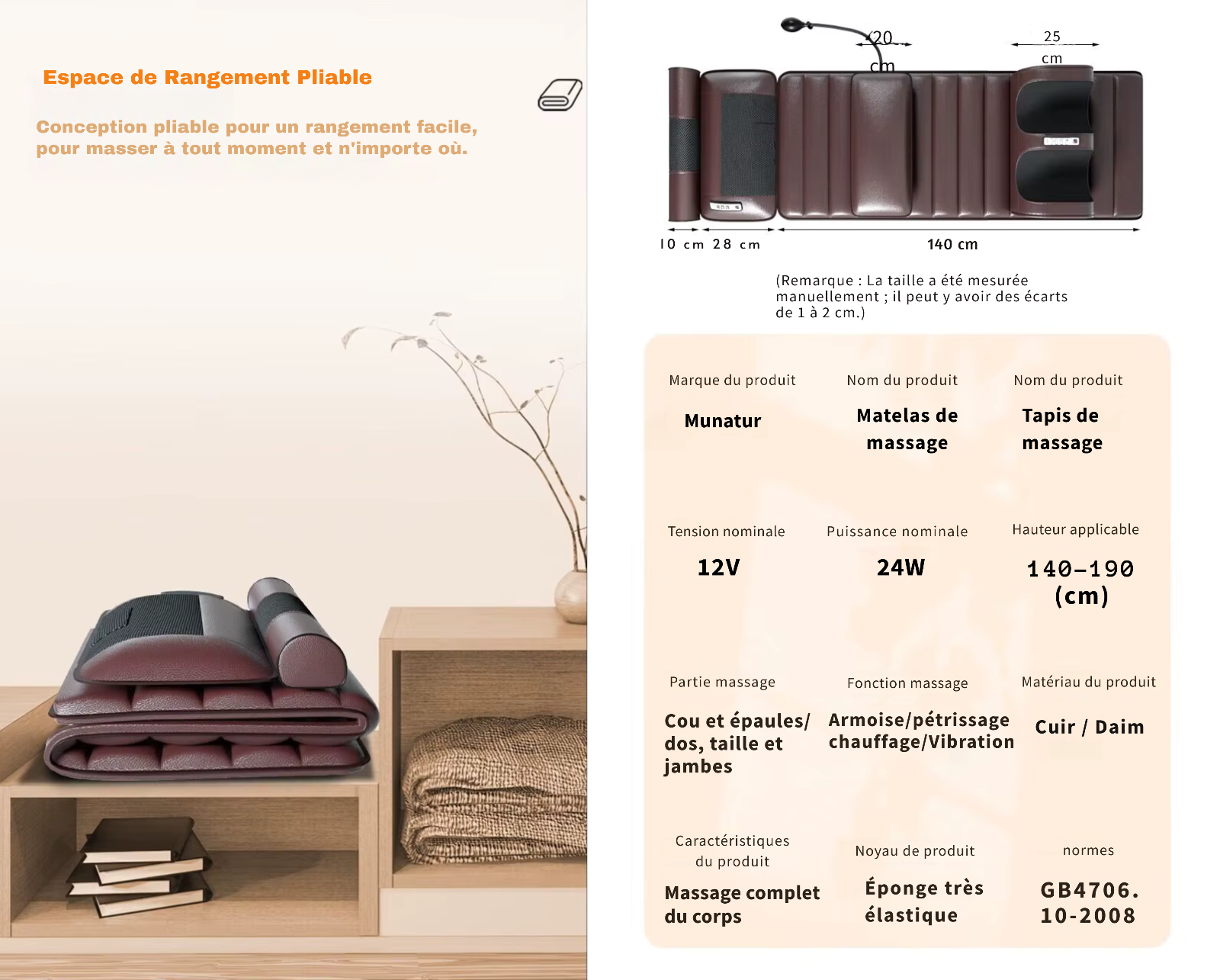 Matelas de Massage Électrique – Chaleur, Vibration & Relaxation Corps Complet