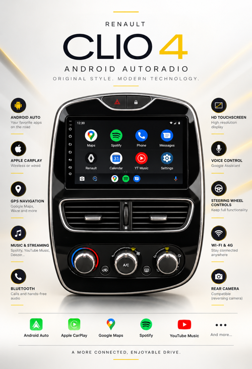 Auto-rádio CarPlay Clio 4 – CarPlay e Android Auto sem fios, GPS | Renault Clio 4 fase 1 e 2 (2012-2019)