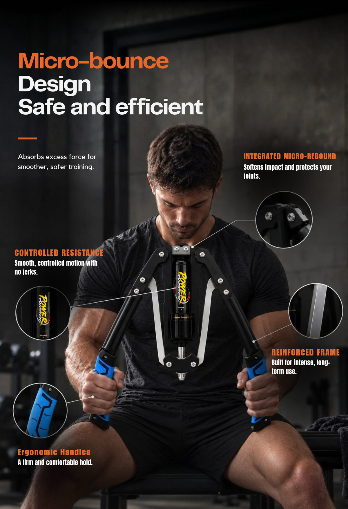 Power twister com micro-ressalto integrado: movimento controlado que protege as articulações