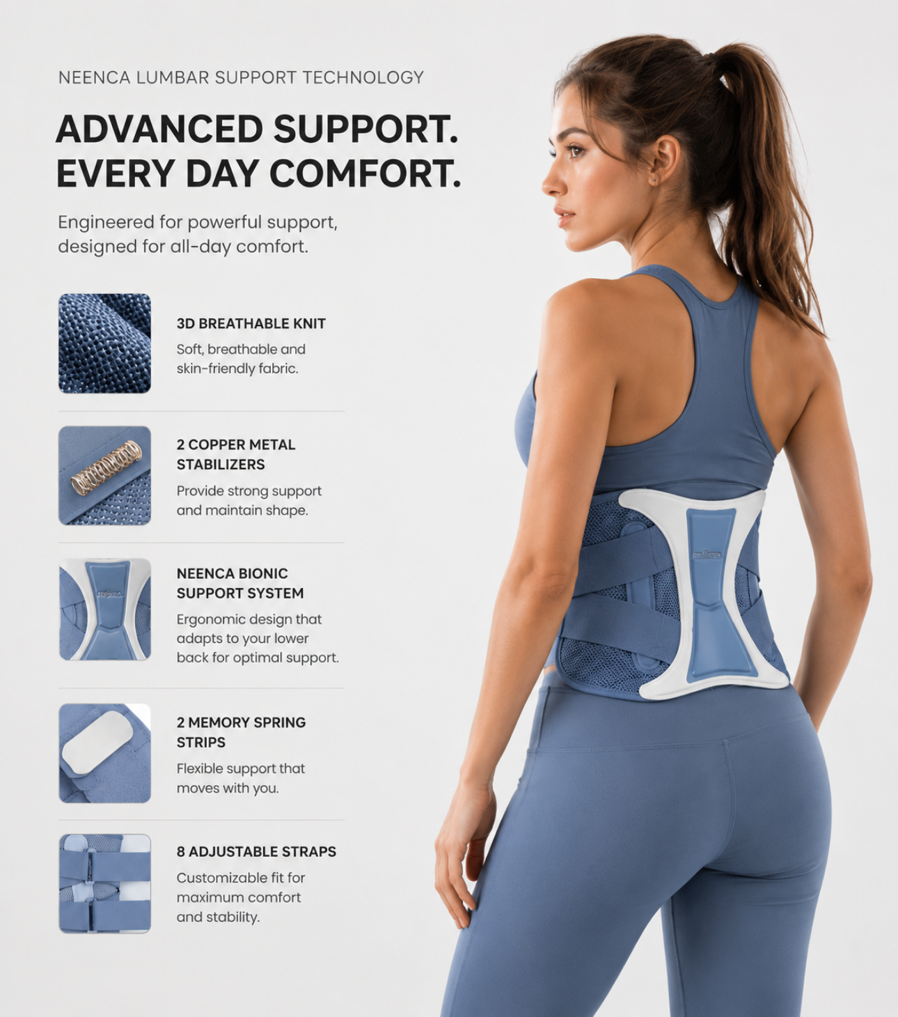 Ceinture lombaire NEENCA – Maintien du dos stable, compression réglable & confort respirant (Copie)