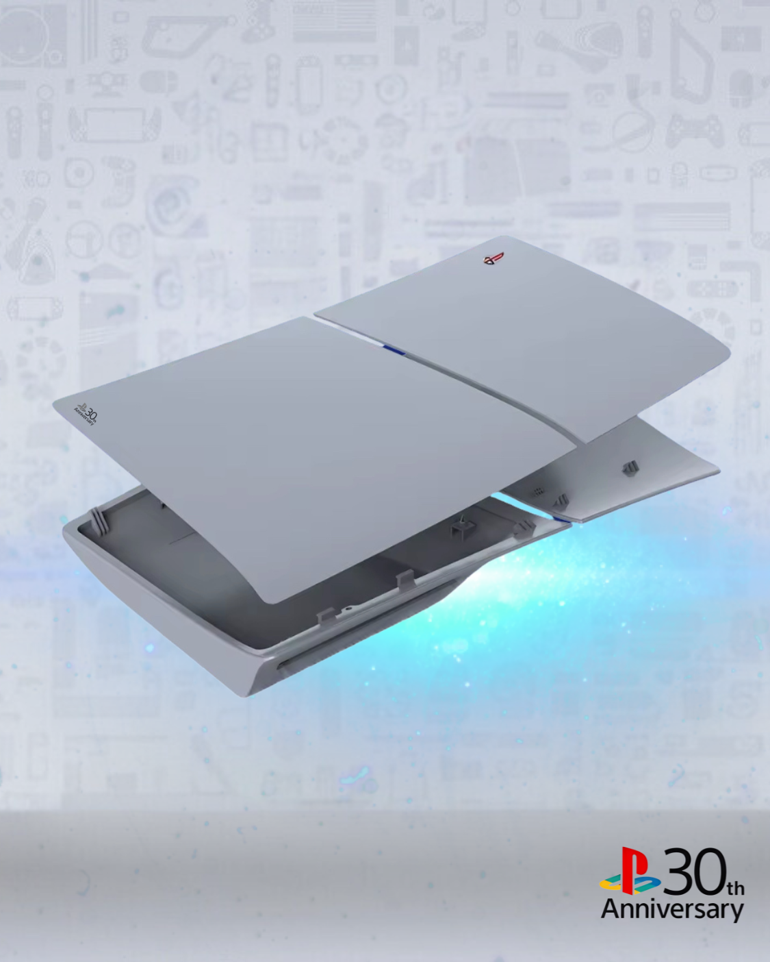 Faceplate PS5 (Façade / Coque) Rétro Gris – Style 30th Anniversary, Compatible PS5 Standard, Slim & Pro