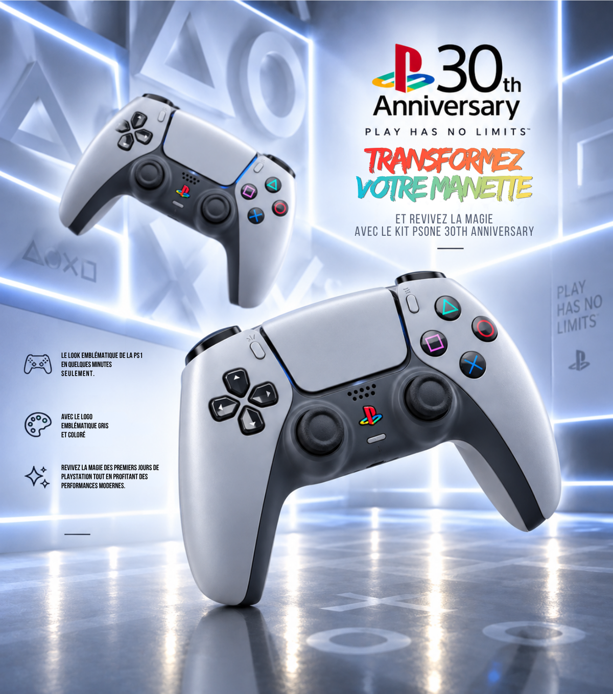 PS5 Controller Shell 30th Anniversary – Full DualSense Mod Kit, Retro Gray PS1 Style | Shells, Buttons & Sticks
