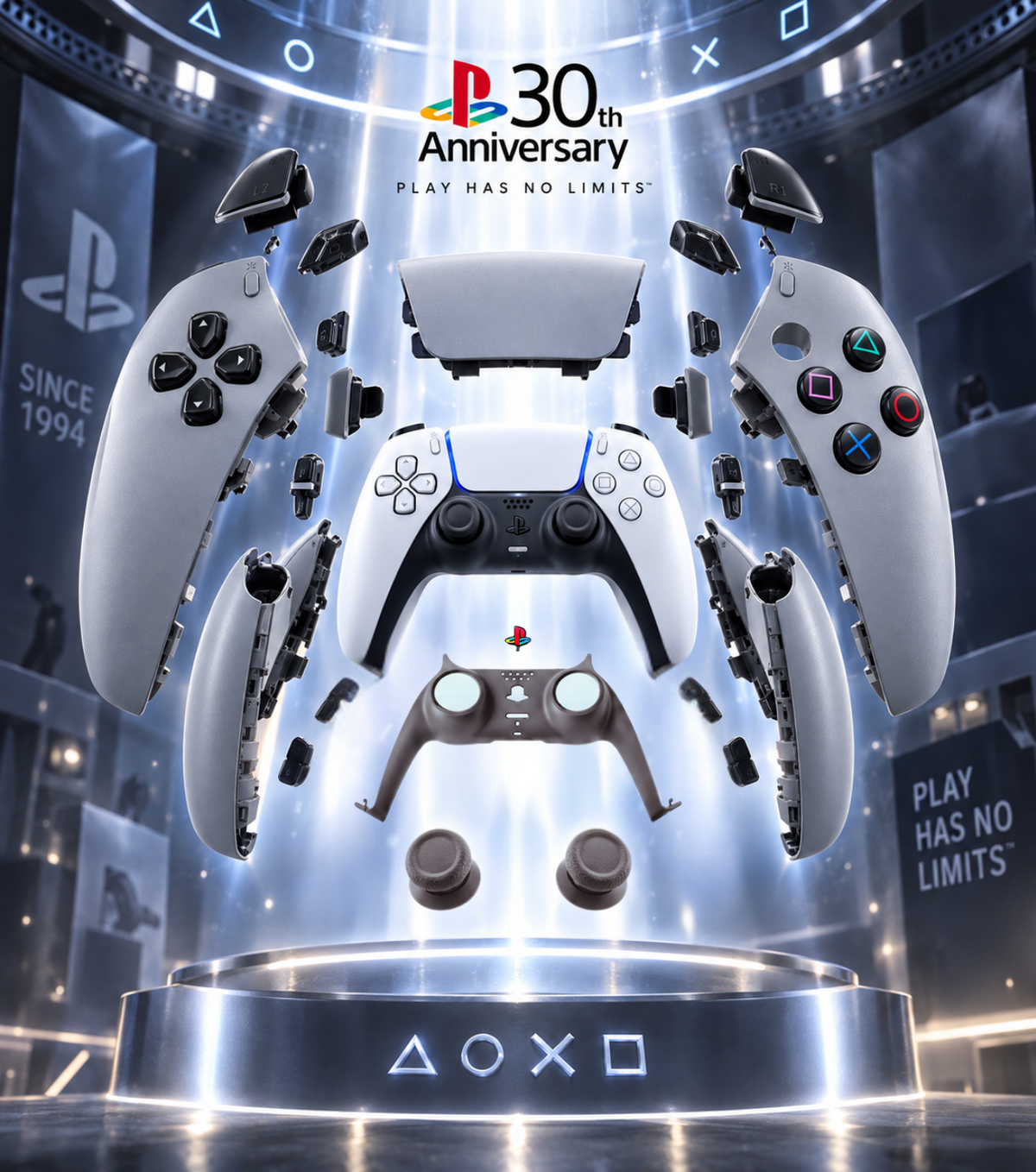 PS5 Controller Shell 30th Anniversary – Full DualSense Mod Kit, Retro Gray PS1 Style | Shells, Buttons & Sticks