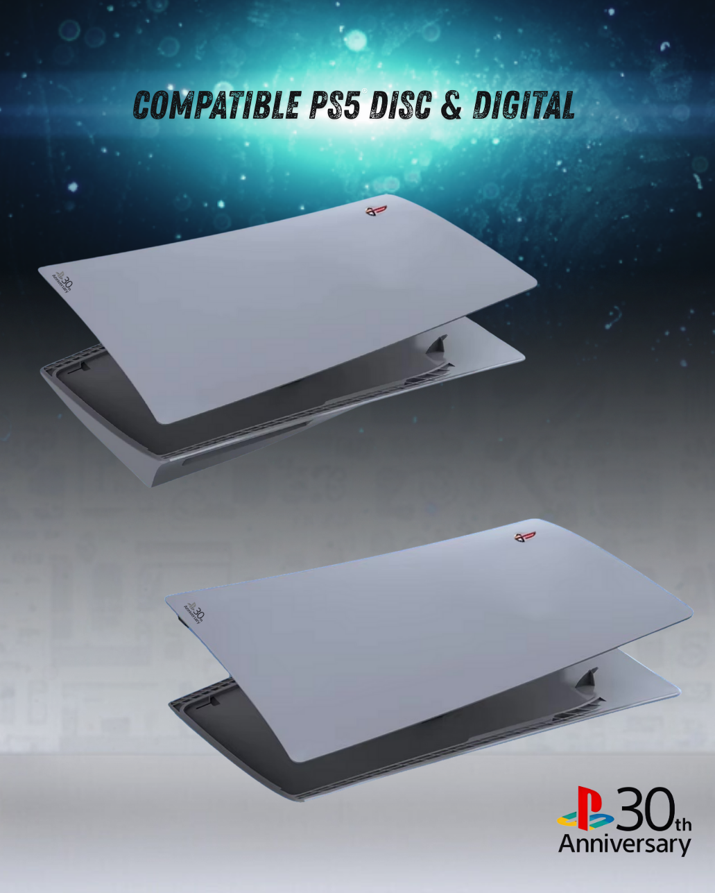 Faceplate PS5 (Façade / Coque) Rétro Gris – Style 30th Anniversary, Compatible PS5 Standard, Slim & Pro