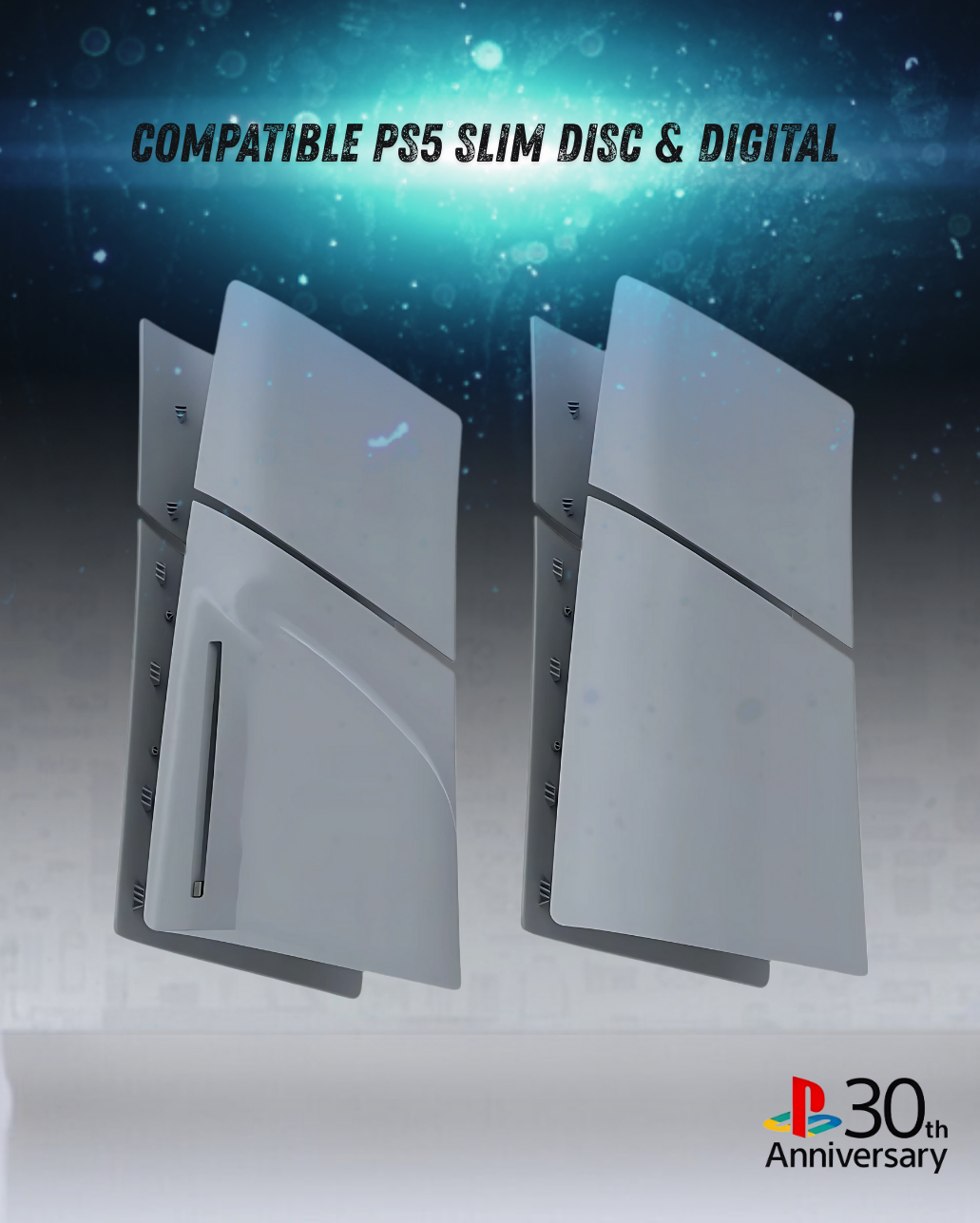 Faceplate PS5 (Façade / Coque) Rétro Gris – Style 30th Anniversary, Compatible PS5 Standard, Slim & Pro