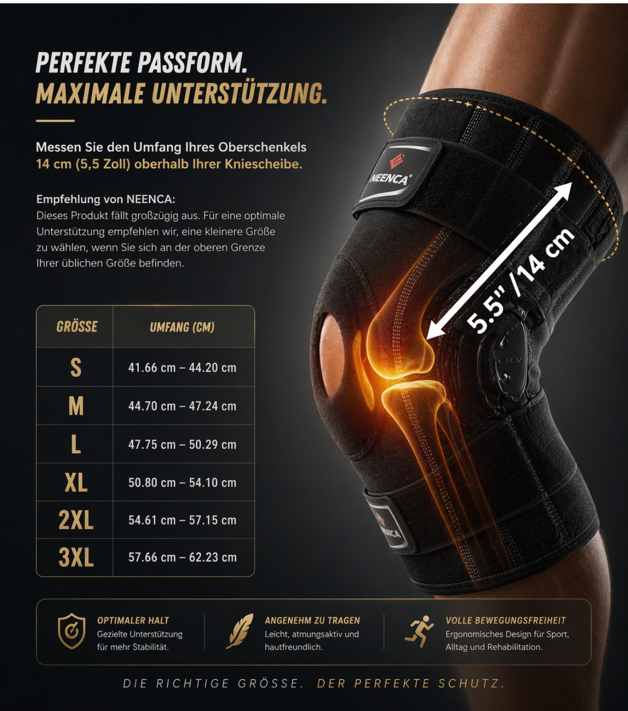 NEENCA Genouillère avec charnières articulées – maintien stable pour douleurs de la rotule, des tendons et du ménisque