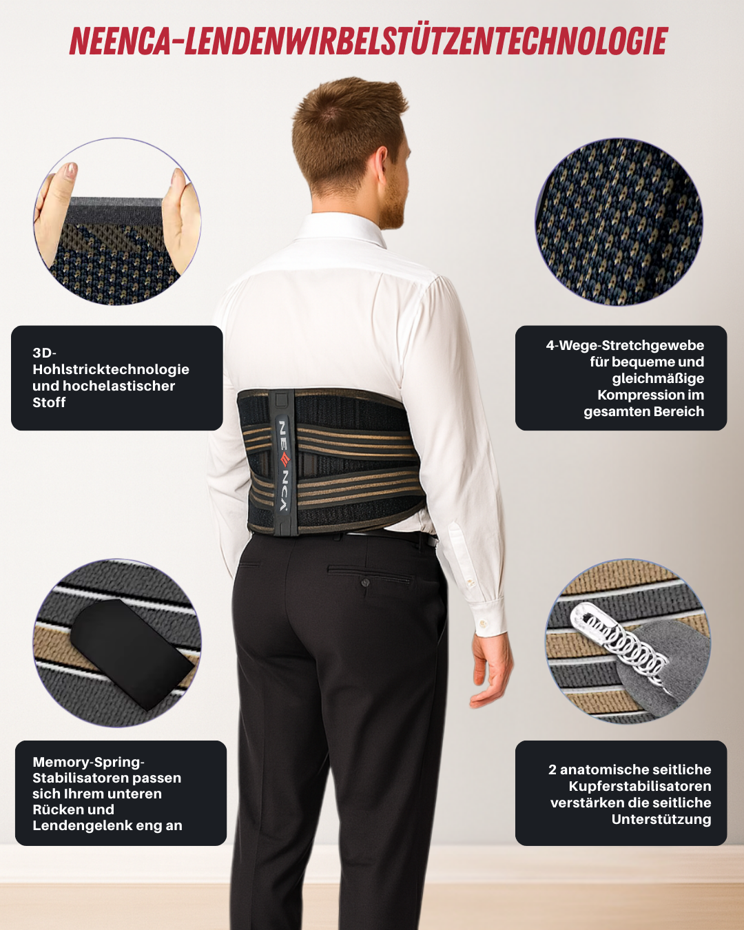 Ceinture lombaire NEENCA – Maintien du dos stable, compression réglable & confort respirant