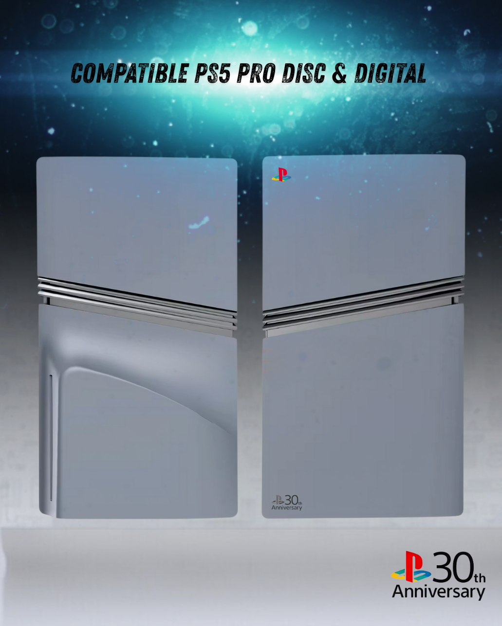 Faceplate PS5 (Façade / Coque) Rétro Gris – Style 30th Anniversary, Compatible PS5 Standard, Slim & Pro