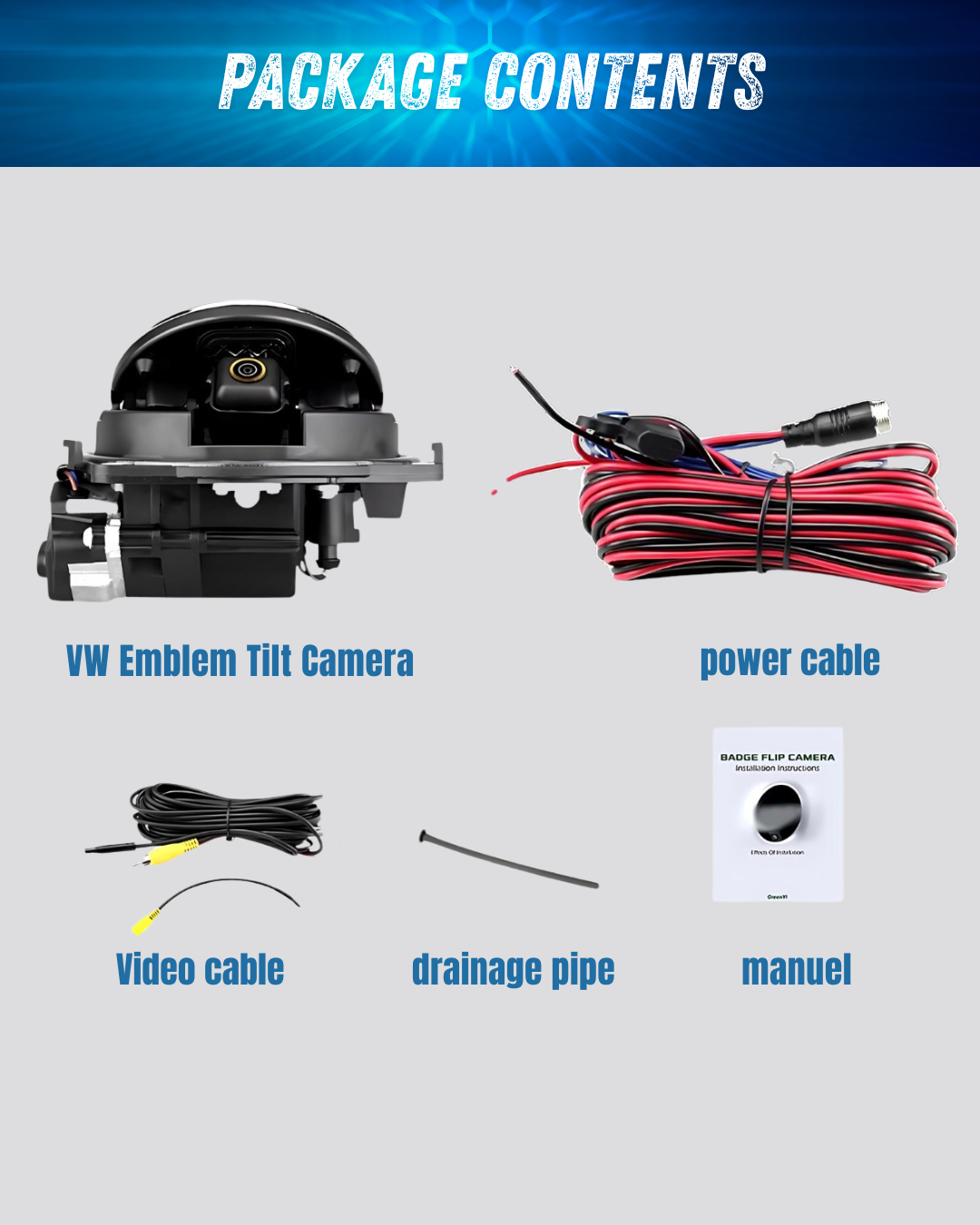 Caméra de Recul VW Flip AHD 1080P Logo 170° Compatible Golf 6 7 8 Passat Polo