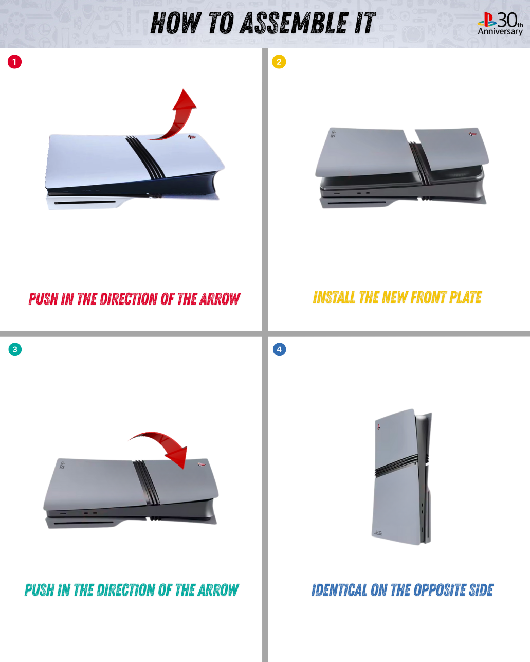 Faceplate PS5 (Façade / Coque) Rétro Gris – Style 30th Anniversary, Compatible PS5 Standard, Slim & Pro