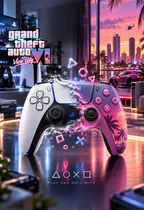 Carcaça Comando PS5 GTA 6 – Capa DualSense Vice City Rosa e Roxo