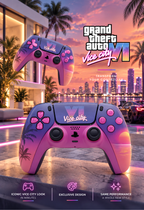 Carcaça Comando PS5 GTA 6 – Capa DualSense Vice City Rosa e Roxo